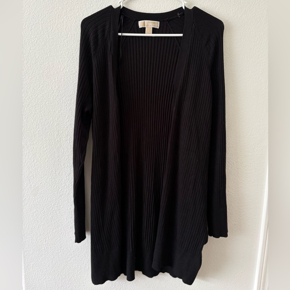 Michael Kors Casual Ribbed Black Cardigan Size Large